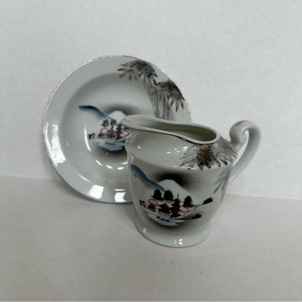 Vintage Kutani china creamer pitcher and saucer